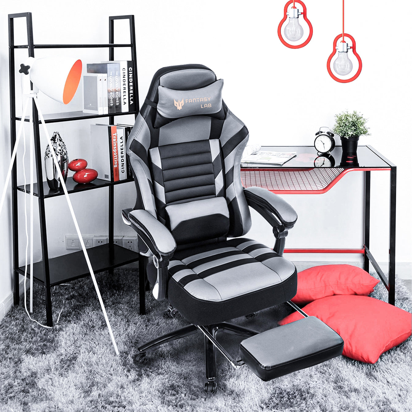 Seat Height Adjustable Swivel Racing Office Computer Ergonomic Video Game Chair Grey Foam Pu