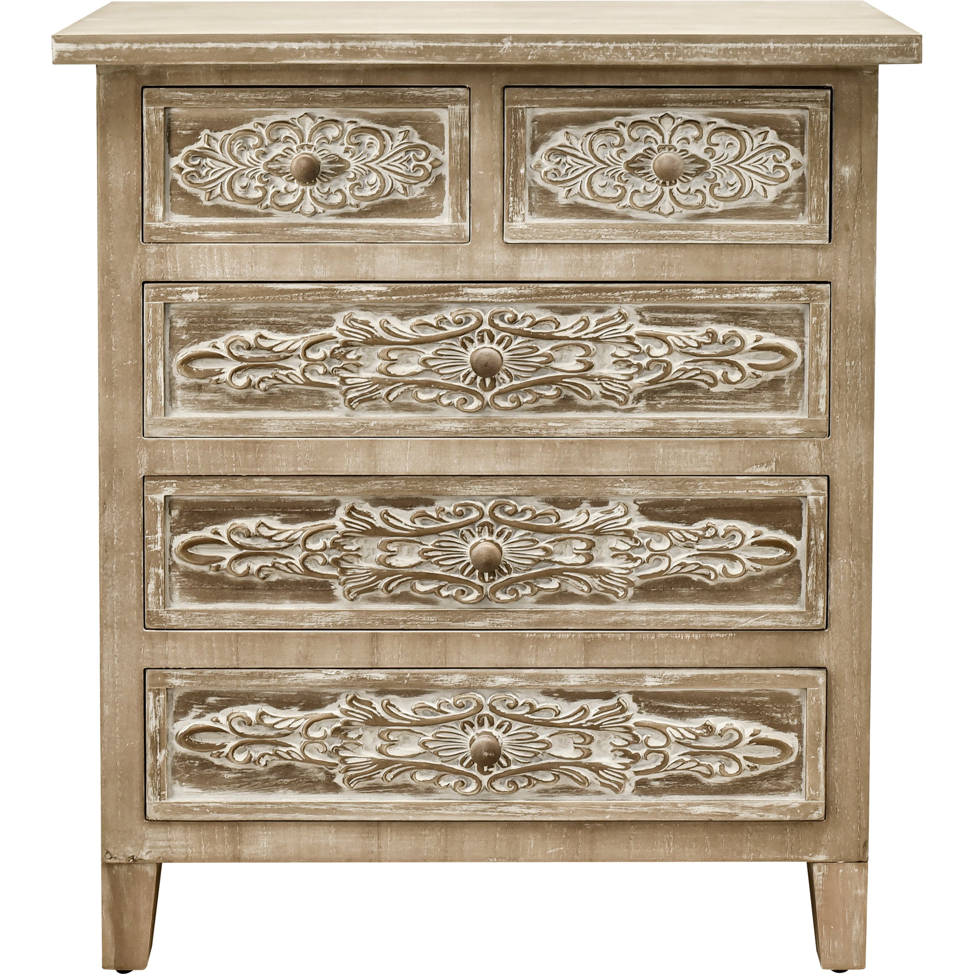 Hand Carved Accent Drawer With 5 Drawers Traditional Craftsman And Functionality Combined Antique Brown Wood