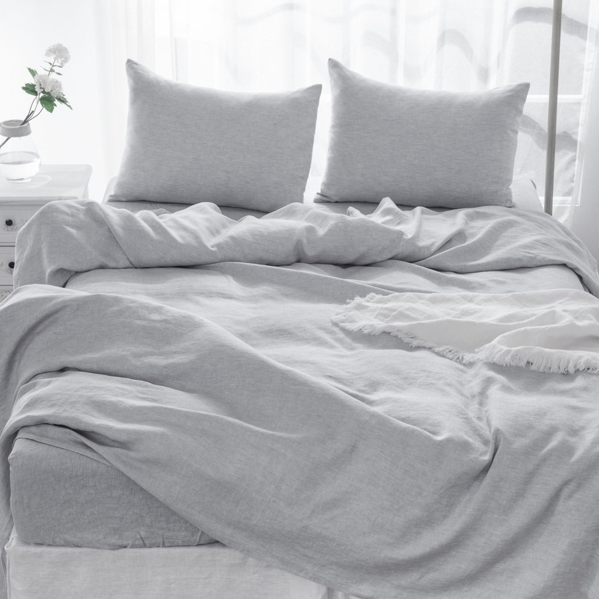 4 Pcs Bedding Sets Queen, Premium Linen Bedding Sheets & Pillowcases, Queen Bedding Sets, Cloud Bedding Sheet & Pillowcase Sets White Linen Linen