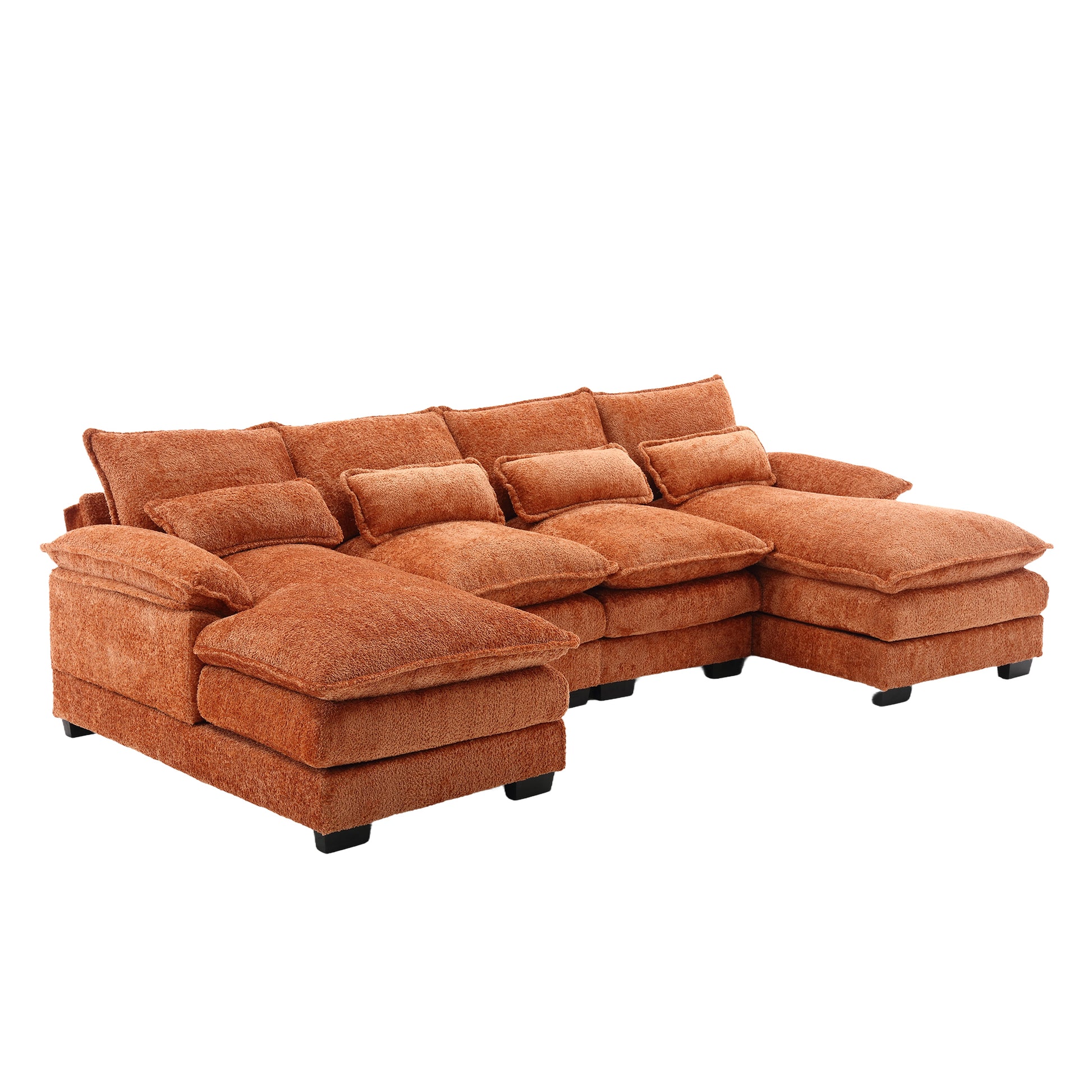 United We Win Modern Large Chenille Fabric U Shape Sectional Sofa Orange Boucle