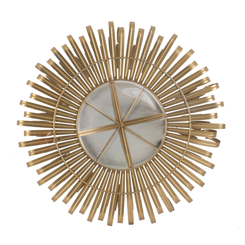 27" In Sunburst Design Wall Mirror Decorative Golden Finish For Entryway, Modern Living Room Gold Iron