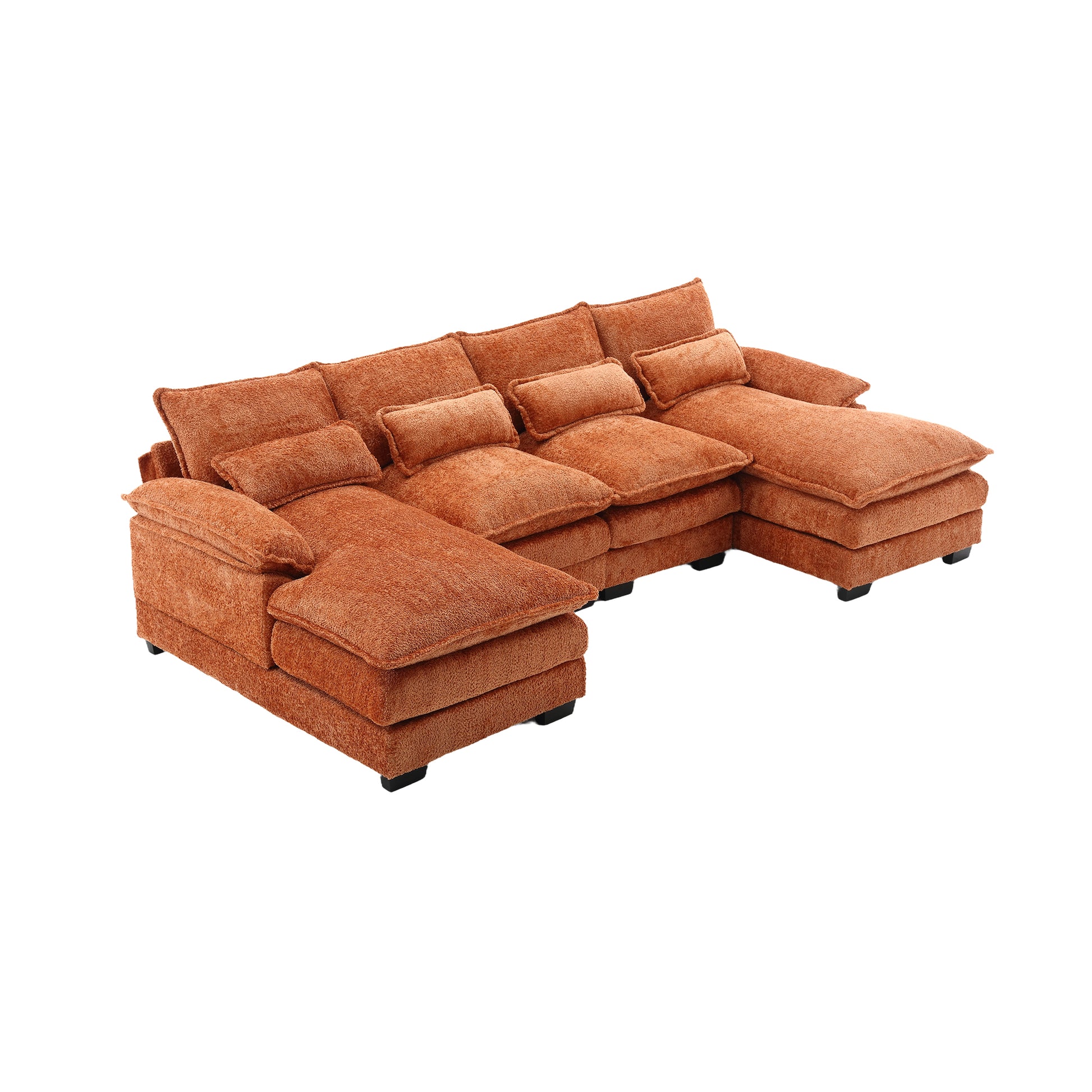 United We Win Modern Large Chenille Fabric U Shape Sectional Sofa Orange Chenille