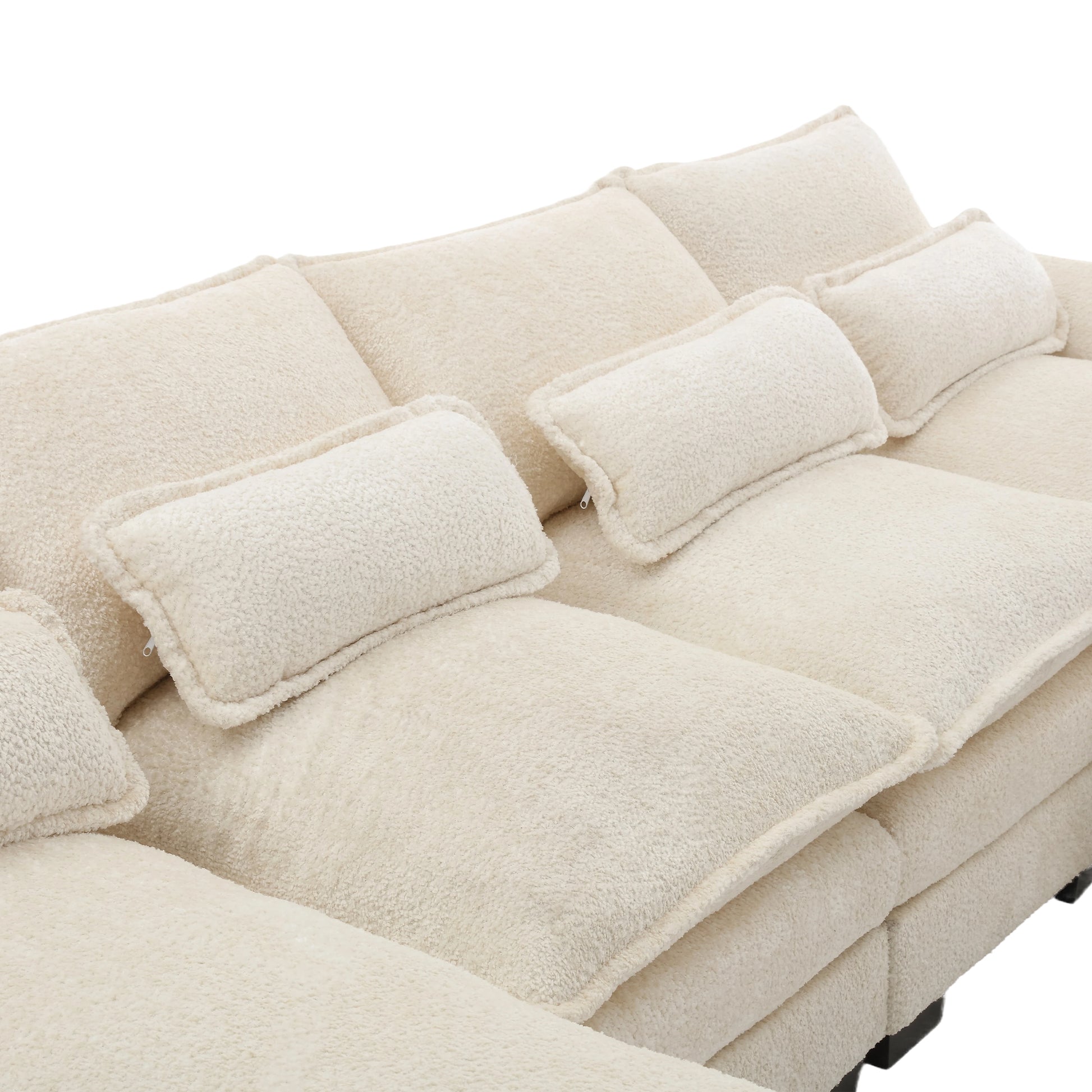 United We Win Modern Large Chenille Fabric U Shape Sectional Sofa Beige Boucle
