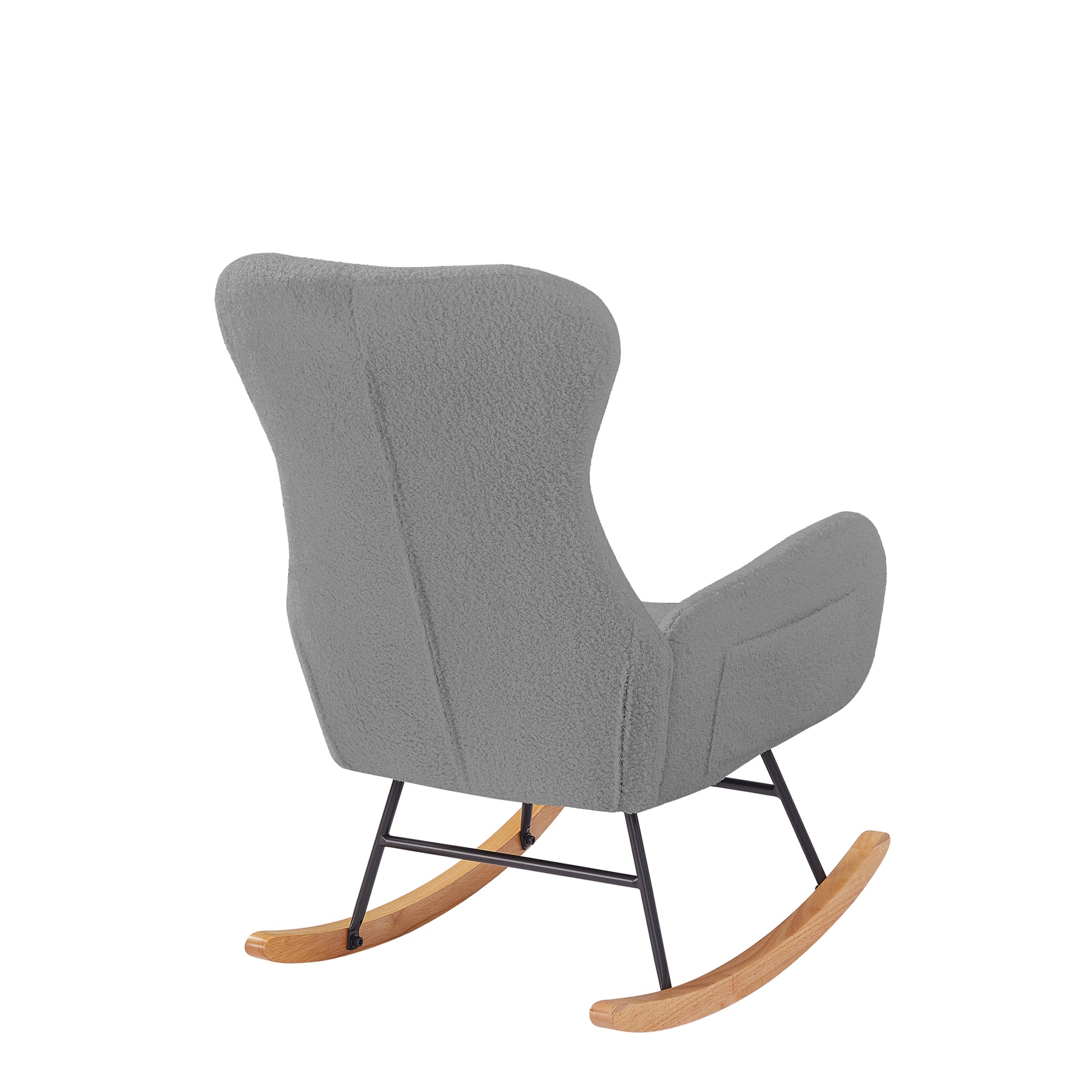 Grey Teddy Fabric Rocking Chair Grey Foam Metal