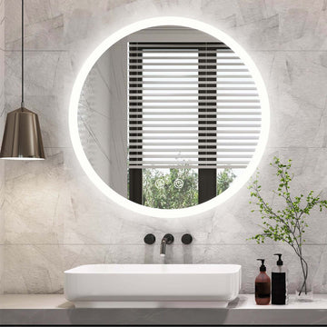 Led Round Lighted Mirror, 24 Inch Bathroom Backlit Vanity Mirror Wall Mounted With 3000K 4500K 6000K Adjustable, Anti Fog, Smart Touch Button, Stepless Dimmable Lighted Makeup Mirror Natural Modern Glass