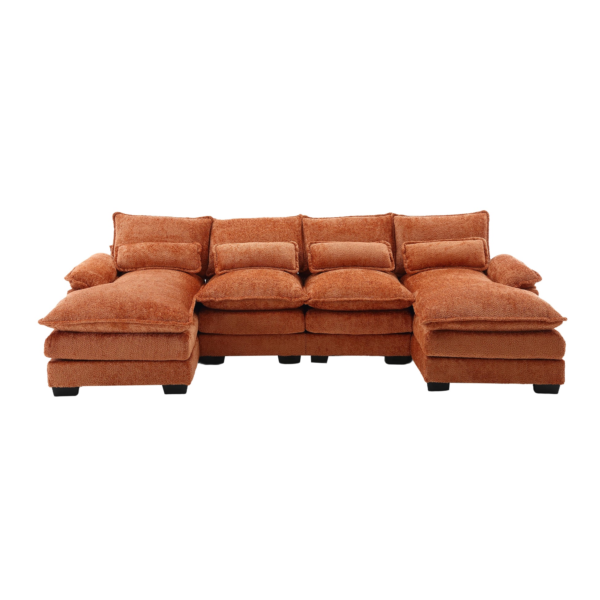 United We Win Modern Large Chenille Fabric U Shape Sectional Sofa Orange Chenille