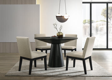 Jasper Ebony Black 5 Piece 47" Wide Contemporary Round Dining Table Set With Black Finish Chairs Black Wood