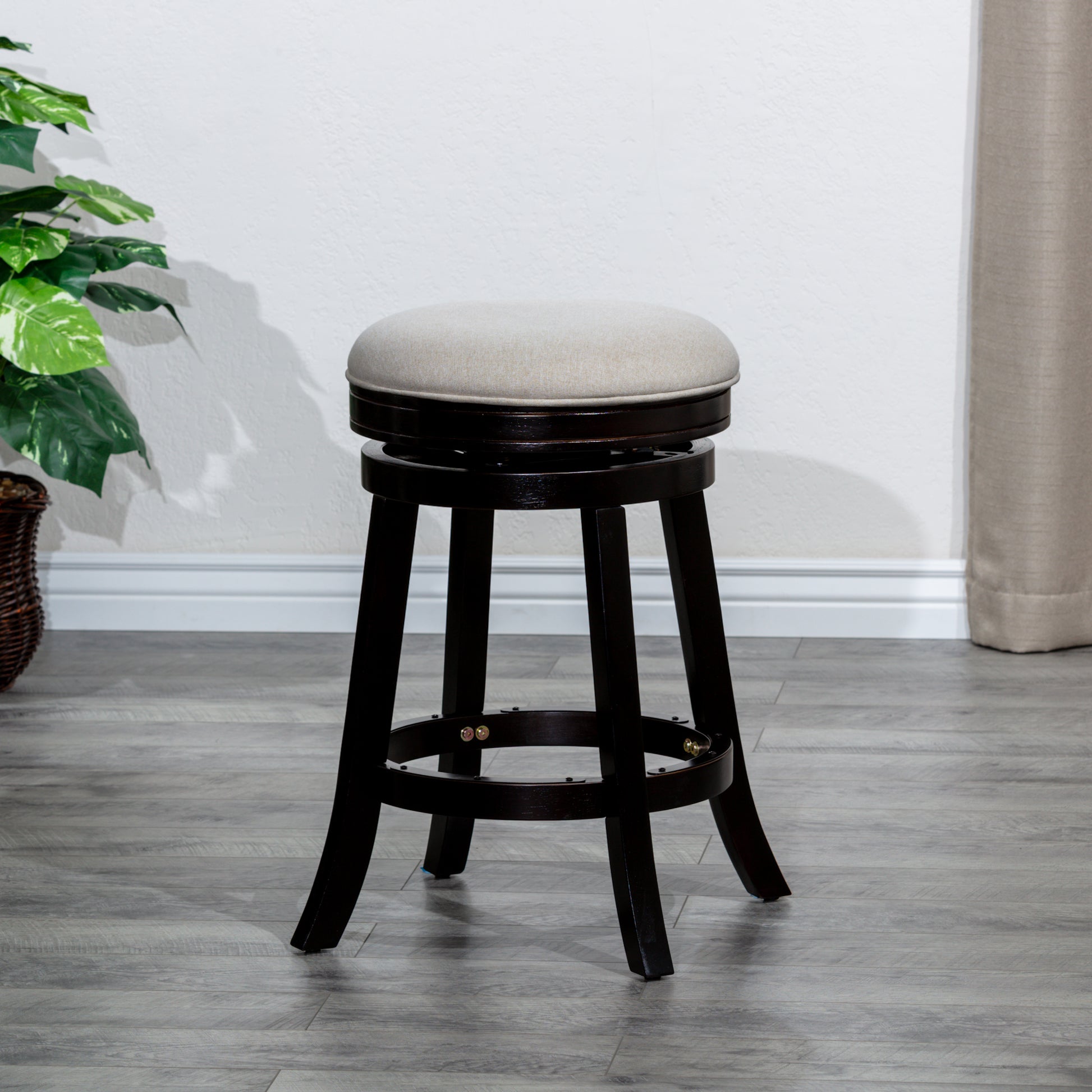 30" Bar Stool, Espresso Finish, Beige Fabric Seat Espresso Fabric