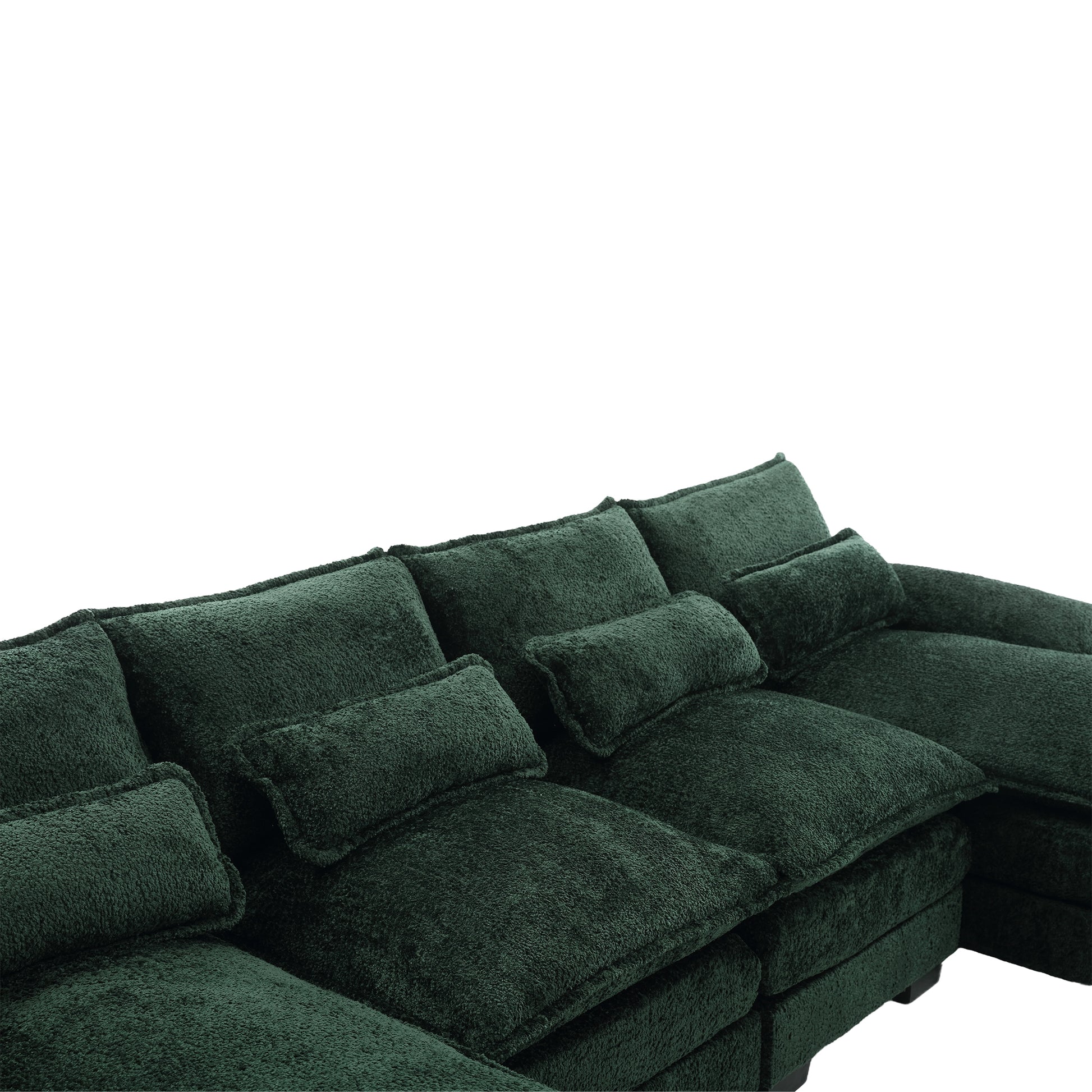 United We Win Modern Large Chenille Fabric U Shape Sectional Sofa Emerald Chenille