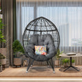 Outdoor Patio Wicker Egg Chair Indoor Basket Wicker Chair With Grey Cusion For Backyard Poolside Charcoal Grey Stainless Steel