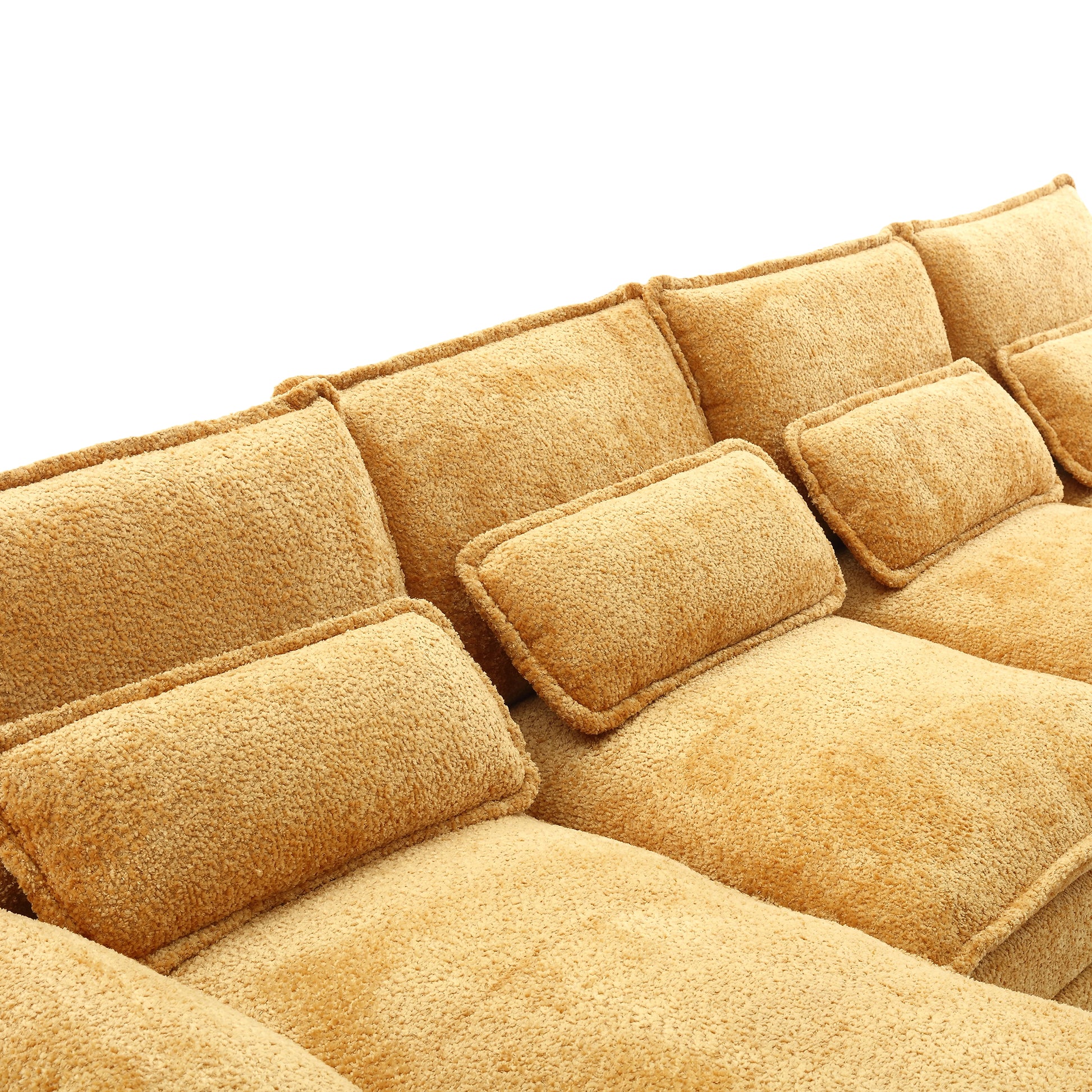 United We Win Modern Large Chenille Fabric U Shape Sectional Sofa Mustard Yellow Boucle