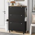 Narrow Design Shoe Cabinet With 3 Flip Drawers, Wood Grain Pattern Top Entryway Organizer With 3 Hooks, Free Standing Shoe Rack With Adjustable Panel For Hallway, Black Freestanding 3 4 Drawers Black Primary Living Space Shelves Included Particle Board