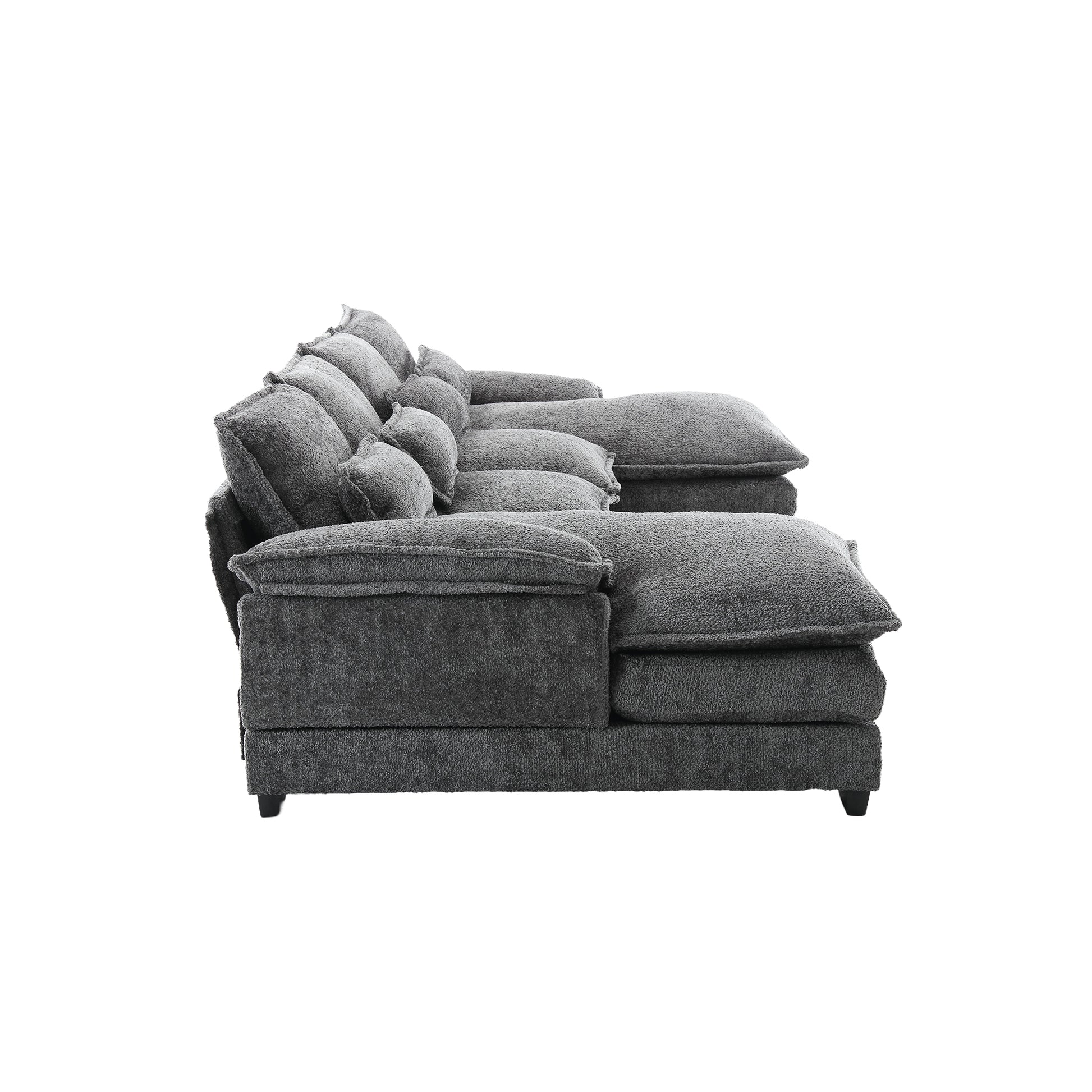 United We Win Modern Large Chenille Fabric U Shape Sectional Sofa Gray Boucle