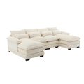 United We Win Modern Large Chenille Fabric U Shape Sectional Sofa Beige Chenille