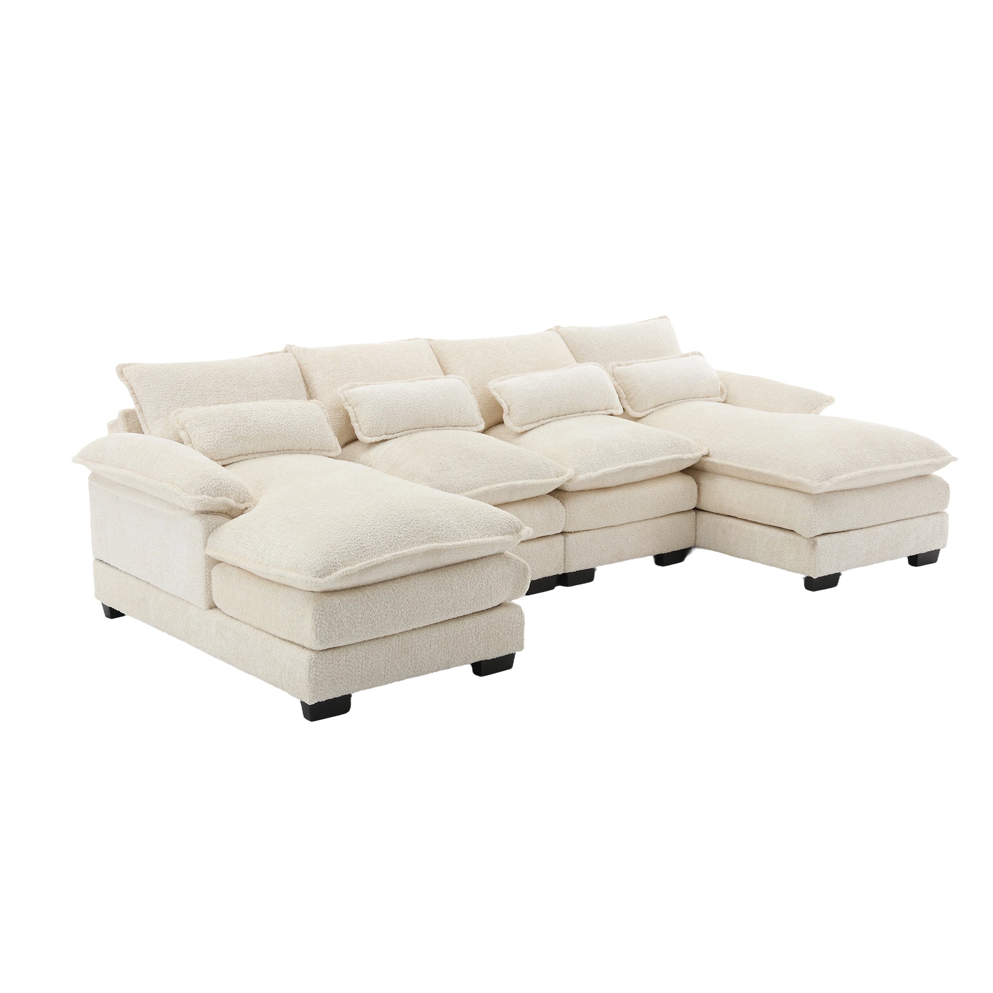 United We Win Modern Large Chenille Fabric U Shape Sectional Sofa Beige Chenille