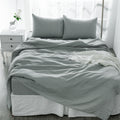 4 Pcs Bedding Sets Queen, Premium Linen Bedding Sheets & Pillowcases, Queen Bedding Sets, Sea Glass Bedding Sheet & Pillowcase Sets Grey Linen Linen