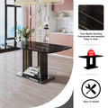 Dining Table. Black Imitation Marble Pattern Desktop. Black Mdf Table Legs, Gold Lines, Black Base. Suitable For Kitchen And Living Room 63