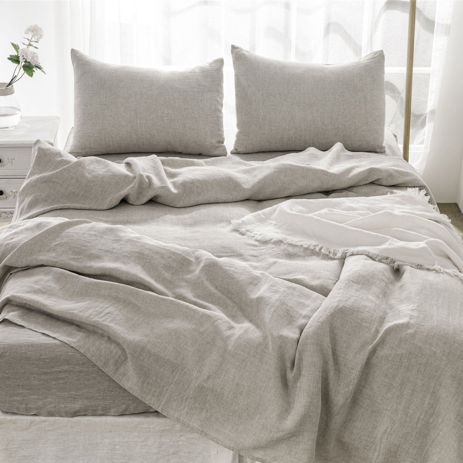 4 Pcs King Bedding Set, Premium Linen Bedding Sheets & Pillowcases, Bed In A Bag King Size Bed Set, Greige Bedding Sheet & Pillowcase Sets Greige Linen Linen