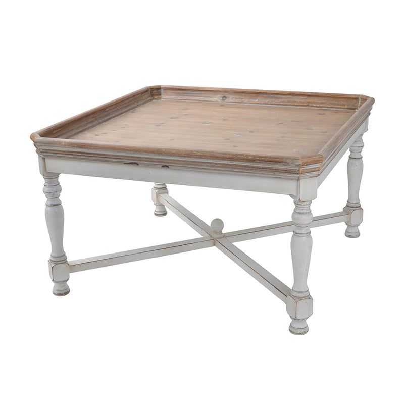 33X33X19" Square Alcott Coffee Table, French Countory Tray Table White Brown Primary Living Space American Traditional,Antique,European,French Country,Rustic Fir Wood