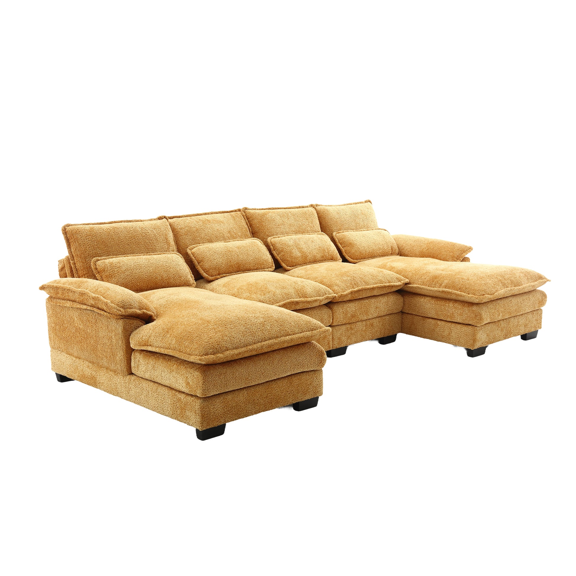 United We Win Modern Large Chenille Fabric U Shape Sectional Sofa Mustard Yellow Boucle