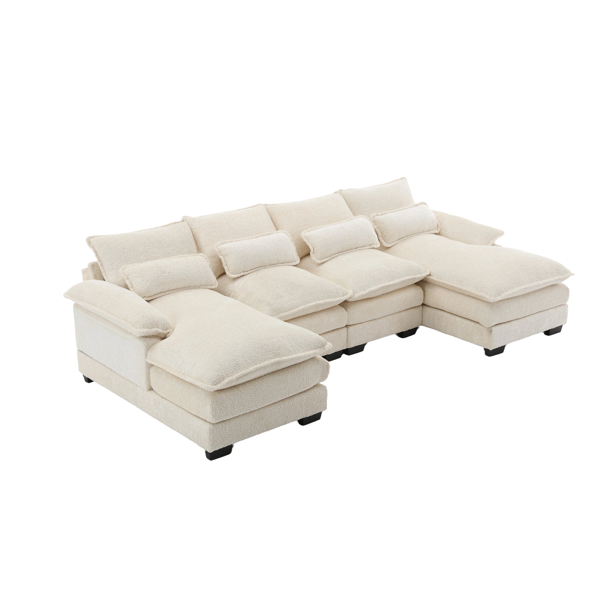 United We Win Modern Large Chenille Fabric U Shape Sectional Sofa Beige Chenille
