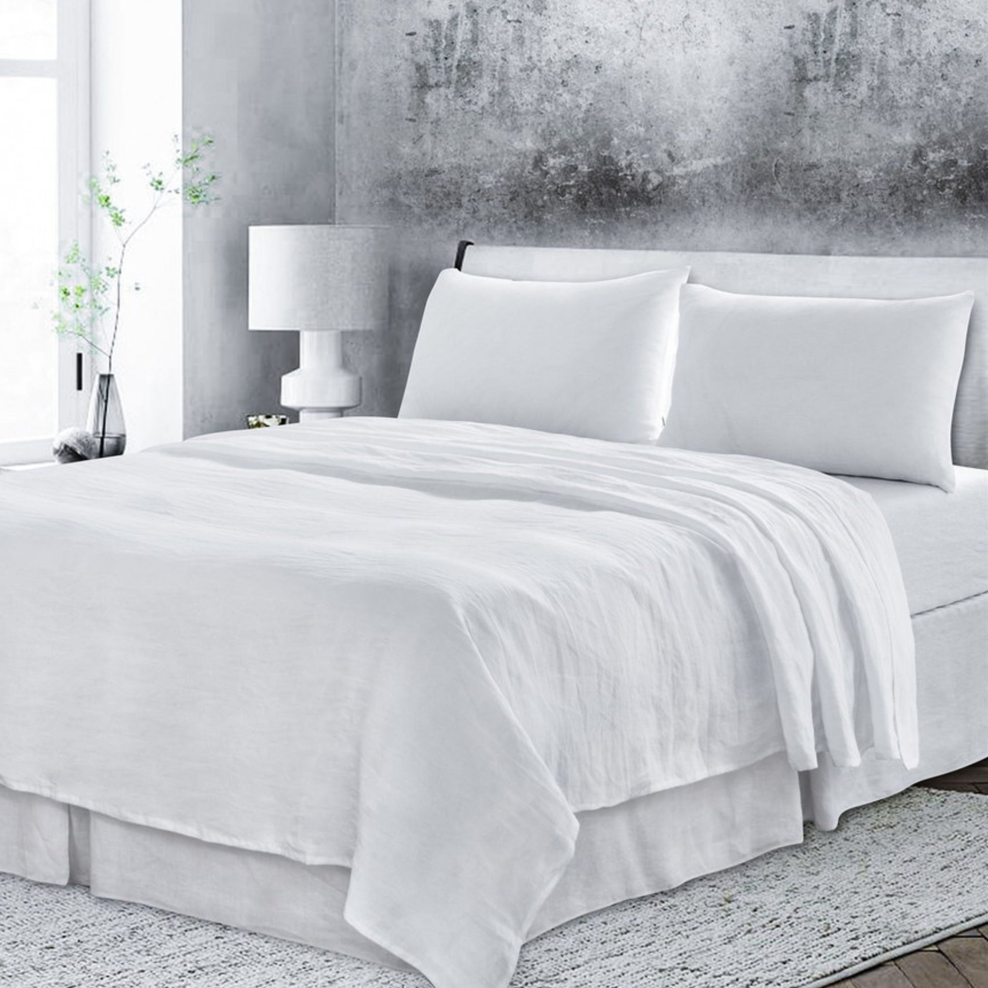 4 Pcs Bedding Sets Queen, Premium Linen Bedding Sheets & Pillowcases, Queen Bedding Sets, White Bedding Sheet & Pillowcase Sets White Linen Linen