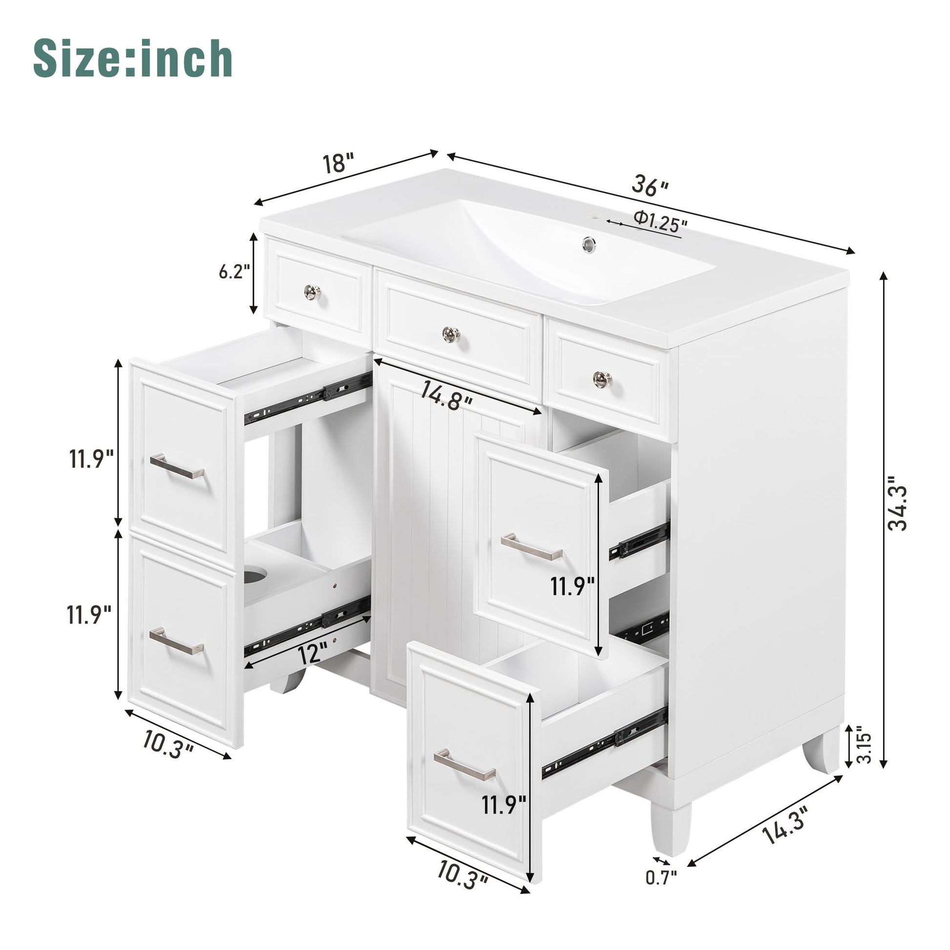 36" Bathroom Vanity Cabinet With Sink Top Combo Set,White,Single Sink,Shaker Cabinet With Soft Closing Door And Drawer White Solid Wood Mdf Resin