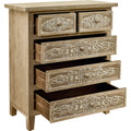 Hand Carved Accent Drawer With 5 Drawers Traditional Craftsman And Functionality Combined Antique Brown Wood