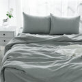 4 Pcs California King Bed Set, Premium Linen Bedding Sheets & Pillowcases, California King Bed In A Bag, Sea Glass Bedding Sheet & Pillowcase Sets Grey Linen Linen