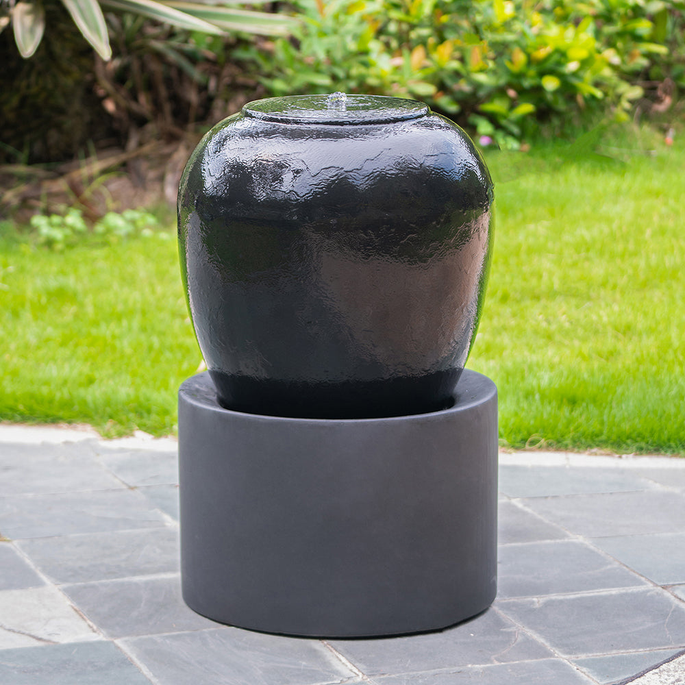 19.5X19.5X32.5" Heavy Outdoor Cement Fountain Black, Cute Unique Urn Design Water Feature For Home Garden, Lawn, Deck & Patio Black Garden & Outdoor Antique,Art Deco,Contemporary,Cute,Modern Cement