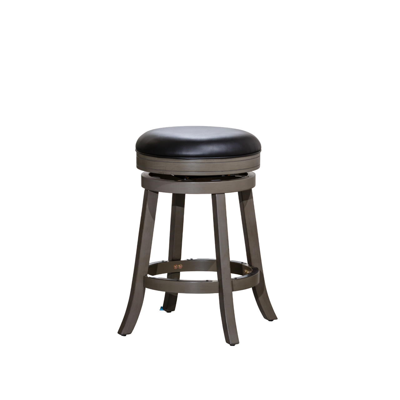 24" Counter Stool, Weathered Gray, Black Leather Seat Gray Bonded Leather