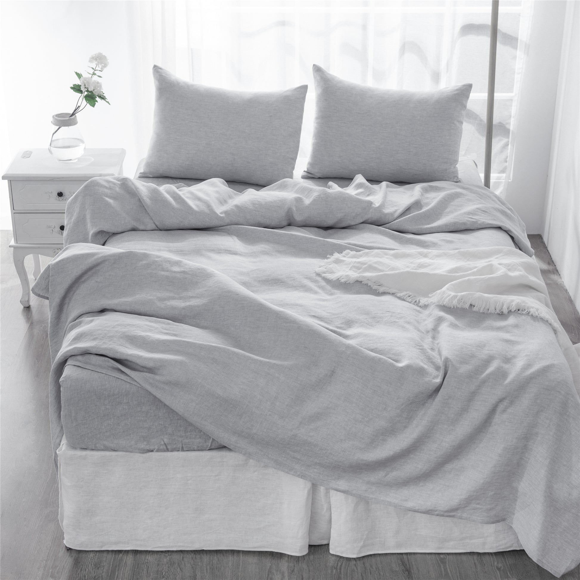 4 Pcs Bedding Sets Queen, Premium Linen Bedding Sheets & Pillowcases, Queen Bedding Sets, Cloud Bedding Sheet & Pillowcase Sets White Linen Linen