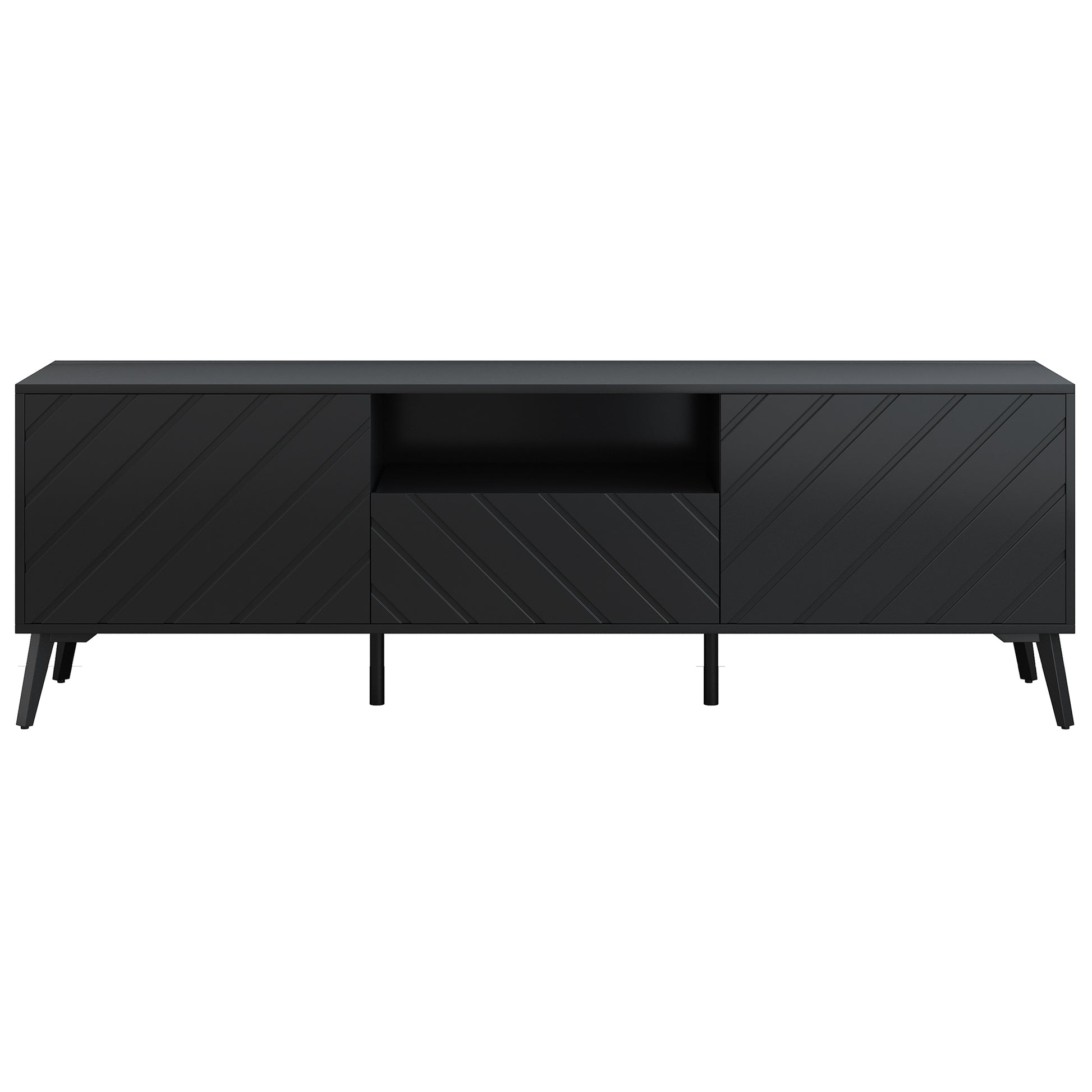 U Can Modern TV Stand for 70 inch TV, Entertainment black-mdf