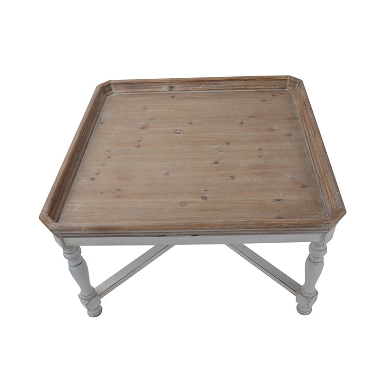 33X33X19" Square Alcott Coffee Table, French Countory Tray Table White Brown Primary Living Space American Traditional,Antique,European,French Country,Rustic Fir Wood