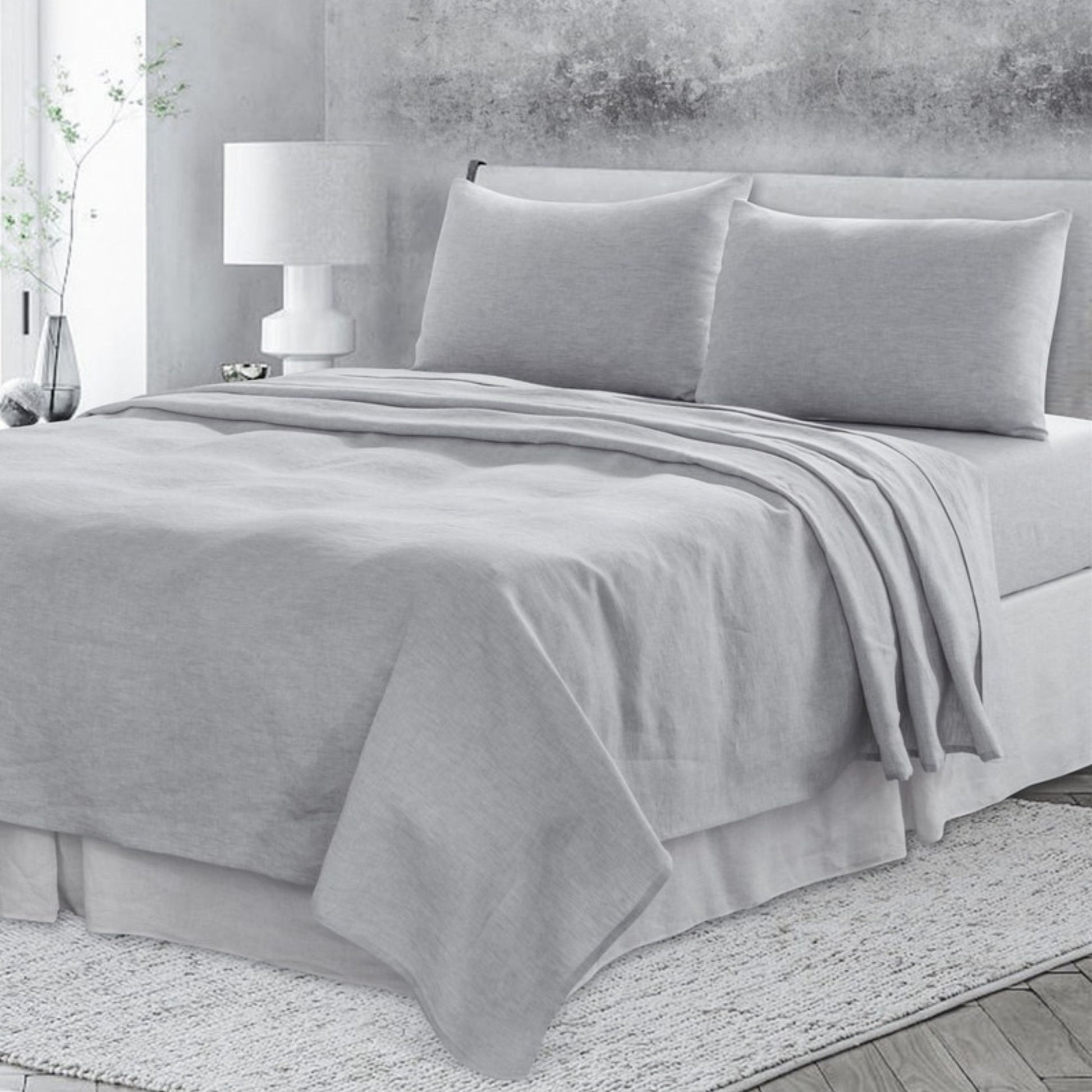 4 Pcs Bedding Sets Queen, Premium Linen Bedding Sheets & Pillowcases, Queen Bedding Sets, Cloud Bedding Sheet & Pillowcase Sets White Linen Linen