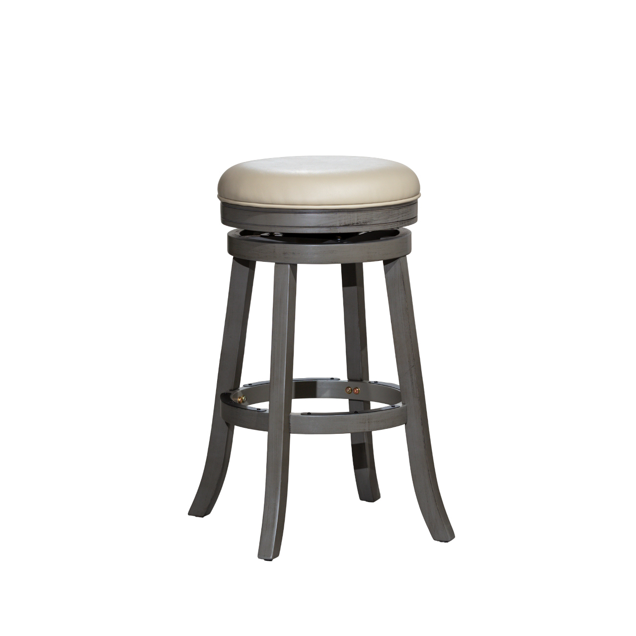 30" Bar Stool, Weathered Gray Finish, French Gray Leather Seat Gray Bonded Leather