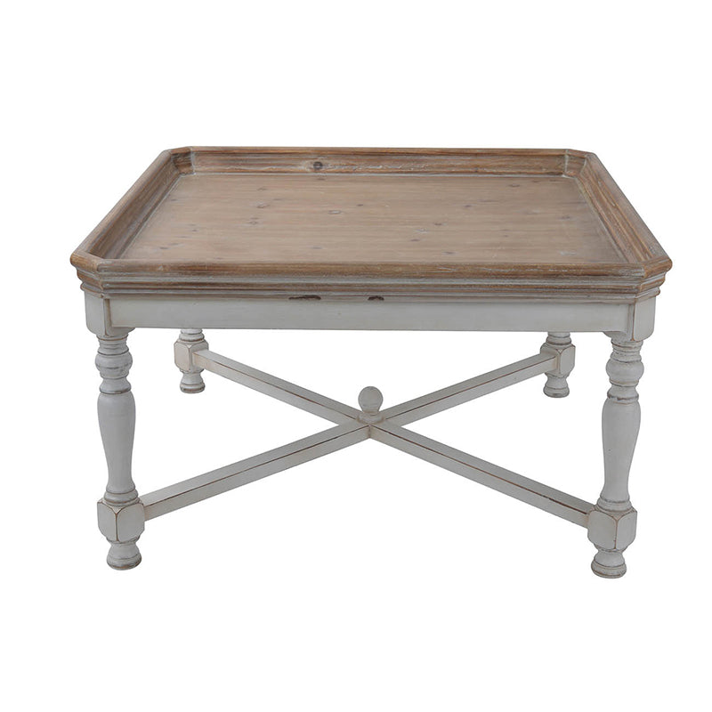 33X33X19" Square Alcott Coffee Table, French Countory Tray Table White Brown Primary Living Space American Traditional,Antique,European,French Country,Rustic Fir Wood