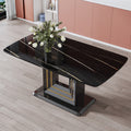 Dining Table. Black Imitation Marble Pattern Desktop. Black Mdf Table Legs, Gold Lines, Black Base. Suitable For Kitchen And Living Room 63