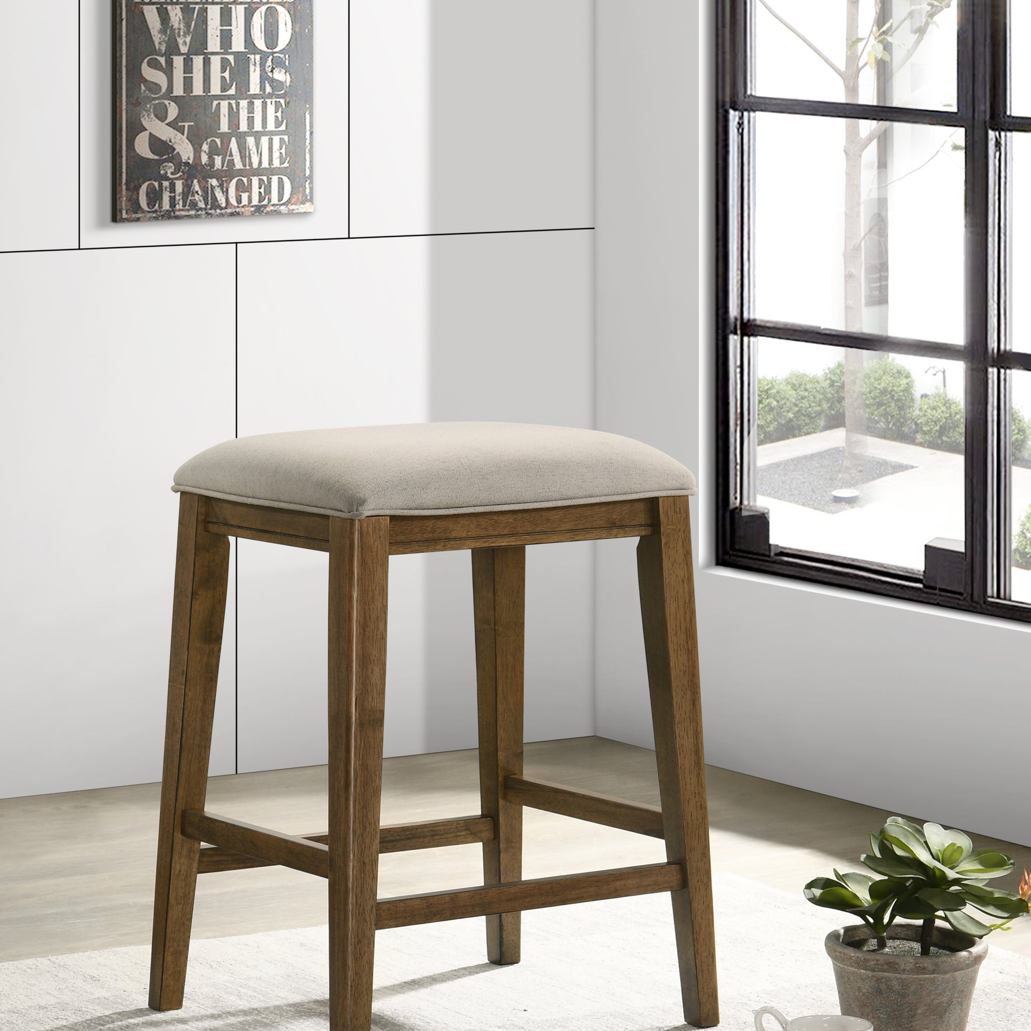 Sasha 17" Walnut Counter Height Stool With Upholstered Seat Walnut Wood