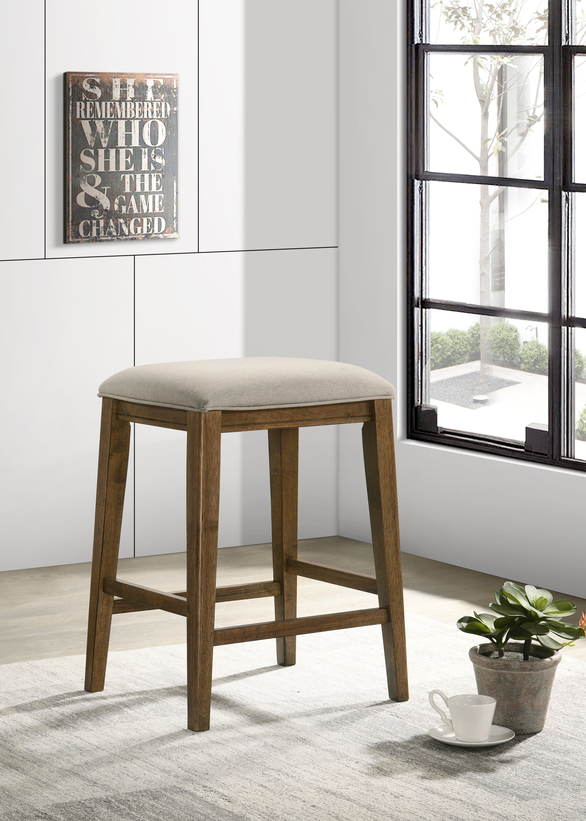 Sasha 17" Walnut Counter Height Stool With Upholstered Seat Walnut Wood