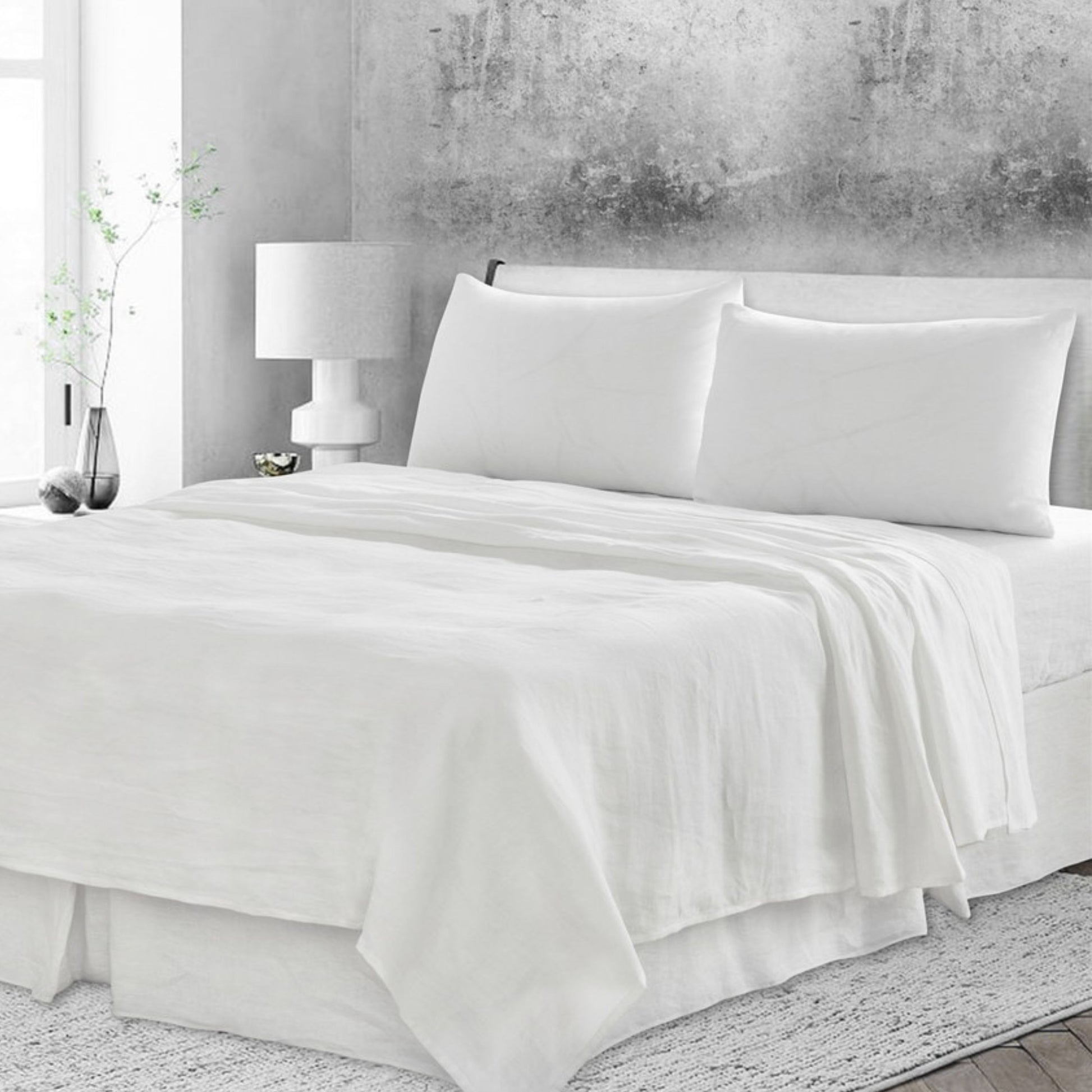 4 Pcs California King Bed Set, Premium Linen Bedding Sheets & Pillowcases, California King Bed In A Bag, Soft White Bedding Sheet & Pillowcase Sets White Linen Linen