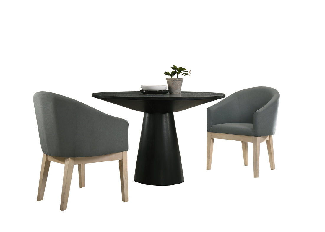 Jasper Ebony Black 3 Piece 47" Round Dining Table Set With Gray Barrel Chairs Black Wood