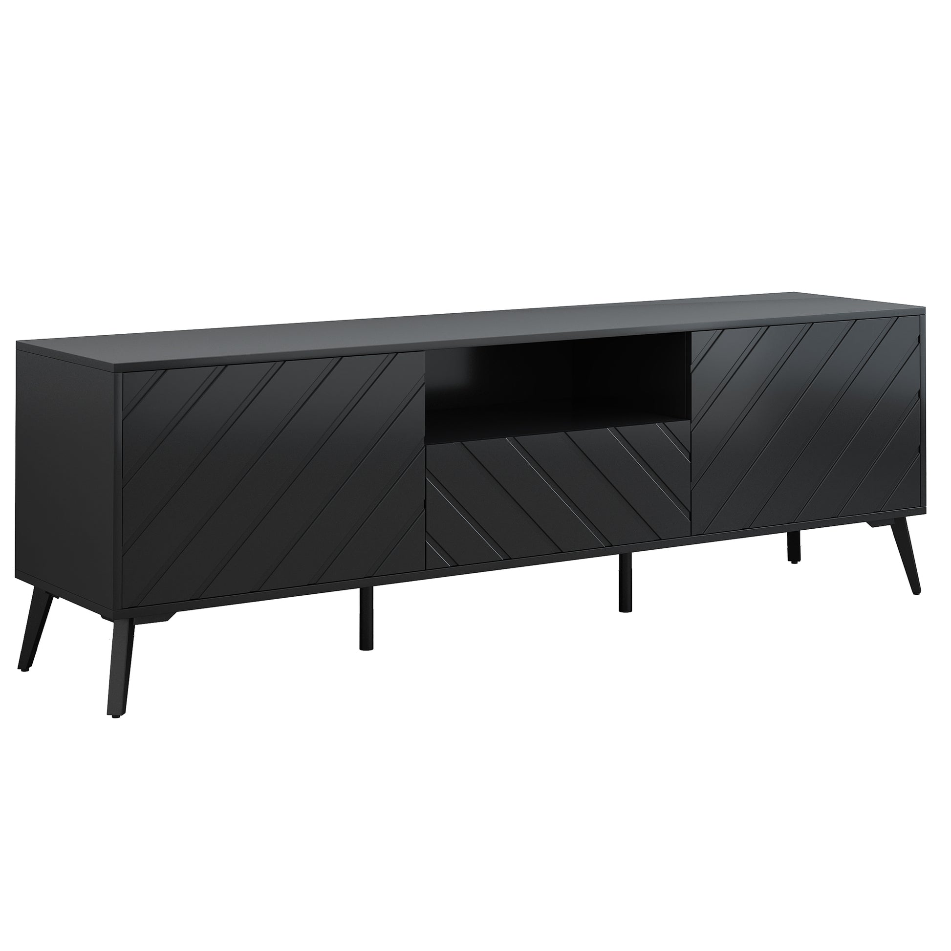 U Can Modern TV Stand for 70 inch TV, Entertainment black-mdf