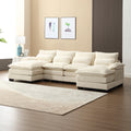 United We Win Modern Large Chenille Fabric U Shape Sectional Sofa Beige Chenille
