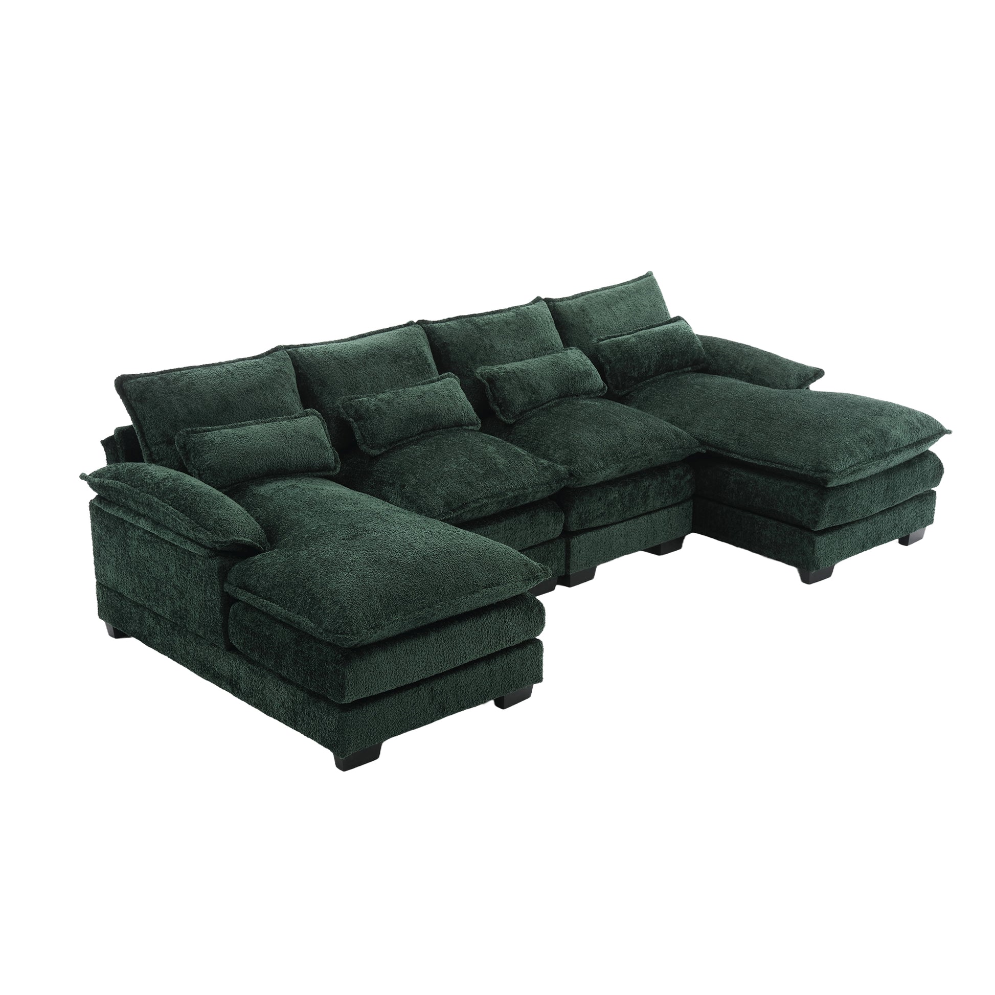 United We Win Modern Large Chenille Fabric U Shape Sectional Sofa Emerald Boucle