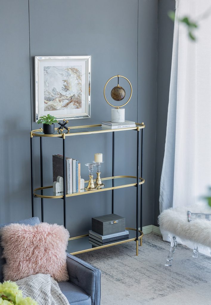 48.5X16.5X50" 3 Tier Metal Console Table, Black Gold Mirrored Shelf Golden Black Casual,Classic,Contemporary,Luxury,Modern Iron