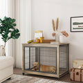 Furniture Style Dog Crate Side Table On Wheels With Double Doors And Lift Top. Grey, 43.7'' W X 30'' D X 31.1'' H. Grey Particle Board