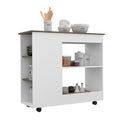 Kitchen Cart Kamizaze, Two Storage Shelves, Four Casters, Three Side Shelves, White Dark Brown Finish Dark Brown White Particle Board