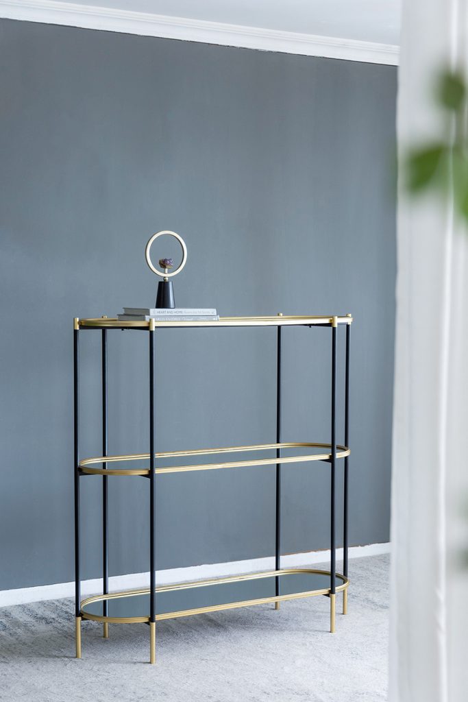 48.5X16.5X50" 3 Tier Metal Console Table, Black Gold Mirrored Shelf Golden Black Casual,Classic,Contemporary,Luxury,Modern Iron