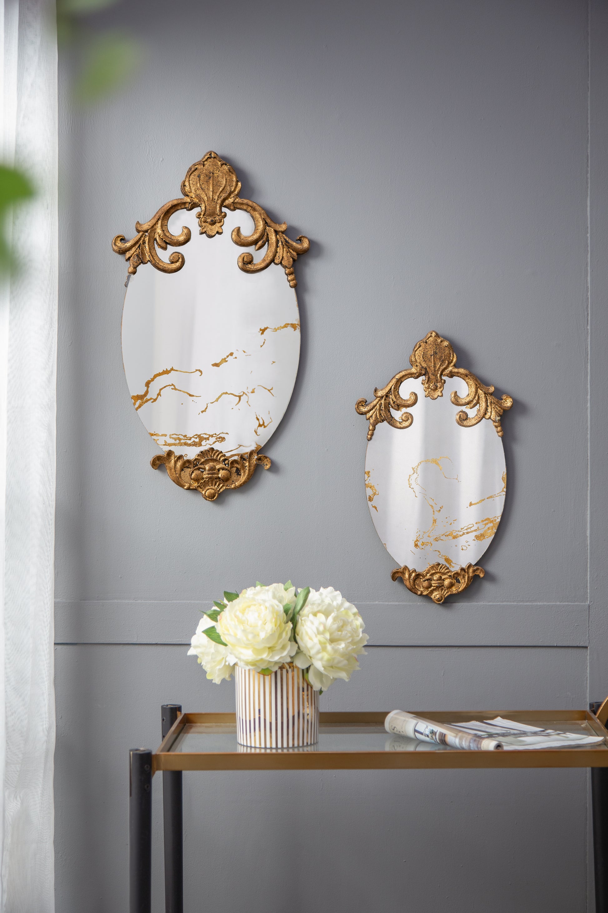 26" X 15" Decorative Oval Wall Mirror, Accent Mirror For Living Room, Entryway, Bedroom, Office Gold Mdf Glass